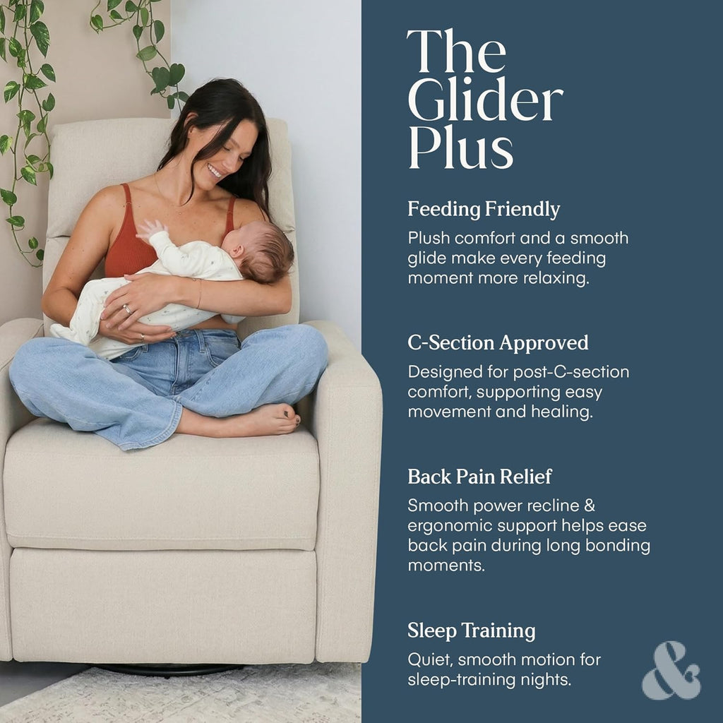 Nurture& The Glider Plus - Premium Nursery Power Recliner | Swivel Chair with Adjustable Head Support and Adjustable Lumbar Support | Built-in USB - The Ultimate Comfort for Nursing, Relaxing (Ivory)