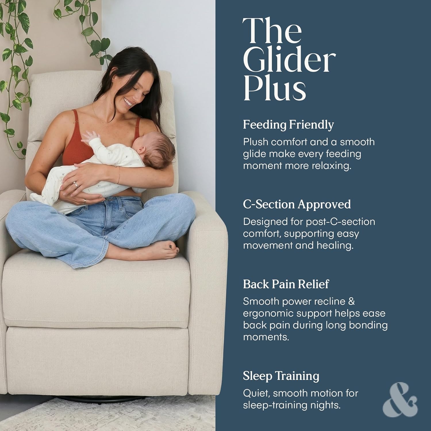 Nurture& The Glider Plus - Premium Nursery Power Recliner | Swivel Chair with Adjustable Head Support and Adjustable Lumbar Support | Built-in USB - The Ultimate Comfort for Nursing, Relaxing (Ivory)