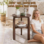 Round End Table, Solid Rubberwood 2-Tier Side Table with Open Storage Shelf, Small Accent Table for Living Room, Bedroom, Sofa Side and Small Spaces