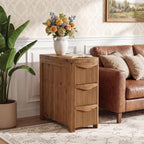 Solid Wood End Table with 3 Drawers, 24" Farmhouse Fluted Narrow Side Table, Slim Sofa Side Table for Small Spaces, Rustic Nightstand with Storage for Living Room Bedroom