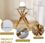 Glass End Table, Square Side Table with Tempered Glass Top & Gold Metal Legs, Modern Living Room Accent Table for Small Space, Bedroom, Apartment, Easy to Assemble