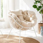 Outdoor Oversized Egg Chairs, Steel Frame Single Living Room Reading Chair with 350 LBS Heavy Duty, Patio Papasan Chair, Thick Cushion Egg Seat and Headrest for Bedroom , Indoor, Porch Garden