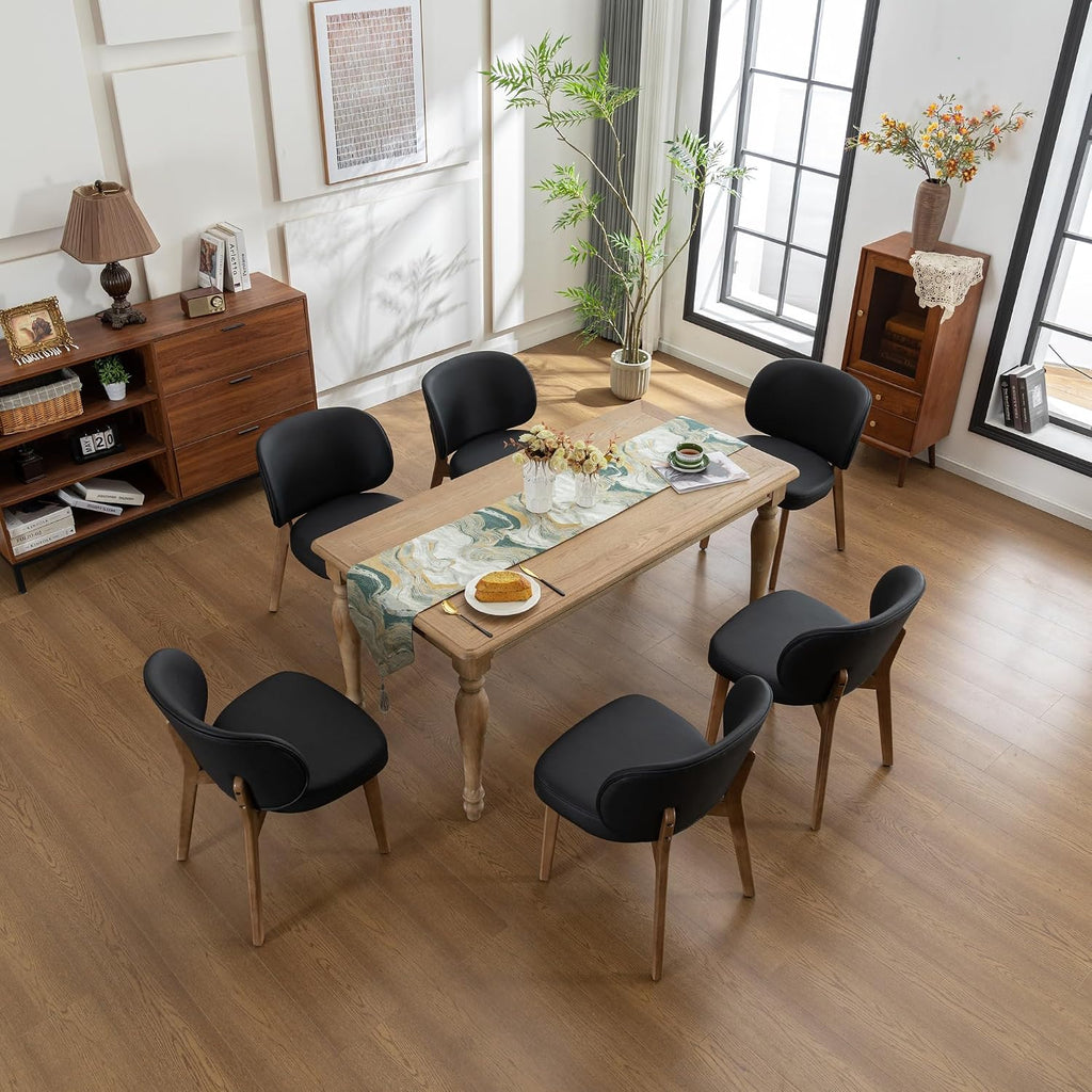 YOUNIKE Dining Chair with High Back Set of 4 Mid Century Modern Kitchen Chair Faux Leather Upholstered Armless Chair 20" Wide Padded Seat with Wooden Legs for Kitchen Dining Living Room Bedroom Black