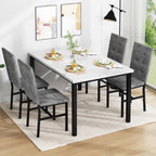 AWQM Dining Table Set for 4,Faux Marble Kitchen Table and Chairs Set of 4, Modern Dining Room Set for 4,Dinner Table Set with Velvet Chairs, Dining Set for Small Spaces,White & Grey