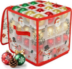 Christmas Ornament Storage Box, Christmas Ball Container with Dividers for 64 Balls, Space-Saving Holiday Decor Organizer Xmas Ornaments Box (Red)