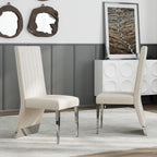 AUZ White Leather Dining Chairs Set of 6, White and Silver Upholstered Dining Room Chairs with Nailhead Trim High Back, Modern Dining Chair with Polished Silver Metal Legs