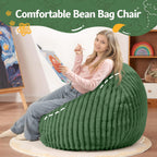 Homguava 2FT Bean Bag Chair, 2' Small Bean Bags with Memory Foam Filled, Beanbag Chairs with Machine Washable Cover Dutch Corded Plush Cover for Classroom,Living Room,Bedroom-Dark Green