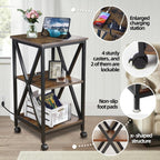 End Tables Living Room Set of 2, Square End Table with Charging Station, 16" D X 16" W X 28" H, Wood and Metal Table with USB Ports and Outlets, Side Table with Wheels for Living Room, Bedroom