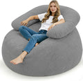 HABUTWAY Giant Bean Bag Chair, Oversized Beanbag Chair with Filler, Ultra Soft Teddy Fleece Bean Bag Lounge Floor Sofa w/U-Shaped Pillow for Gaming, Reading, Light Grey & Light Grey