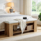 Tribesigns Upholstered Entryway Bench, 47-Inch Long Farmhouse End of Bed Bench with Padded Seat and MDF Frame, Rustic Indoor Cushion Seat for Entrance, Hallway, Bedroom