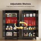 61" Tall Metal Pantry Cabinet, Kitchen Storage Cabinet with 2 Doors and 3 Adjustable Shelves for Kitchen, Living Room, Dining Room, Bathroom and Home, Office (Black, 1PC)