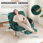 Oversized Reclining Rocking Chair with Foot Rest, 110°–160° Adjustable Backrest, Upholstered Armchair with Side Pocket for Nursery and Living Room, Green