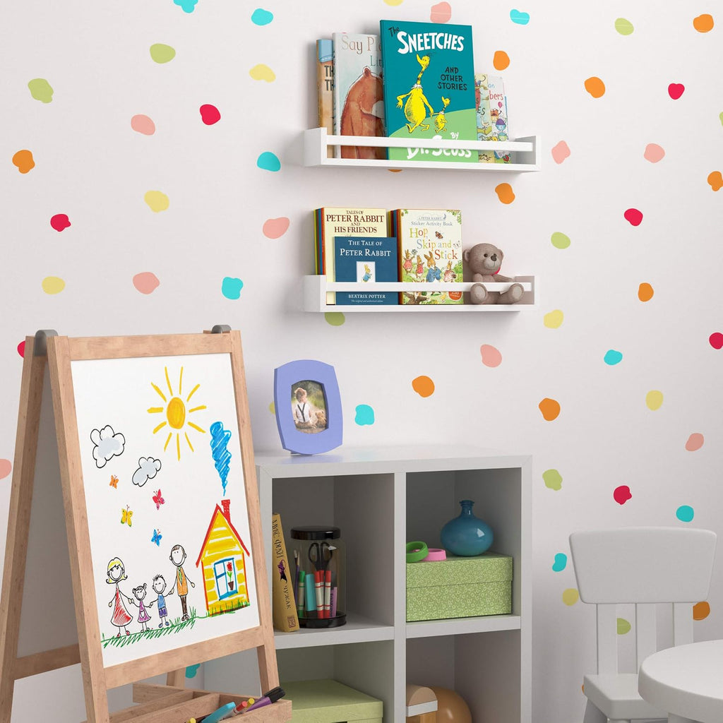 Wallniture Utah 24" Wall Bookshelf for Kids Room, White Floating Nursery Decor Book Shelves, Wood, Set of 2