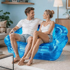 Double Seat Inflatable Couch Blow Up Couch for Camping, Outdoor Transparent Inflatable Sofa, Folding Portable Air Couches, Beach Blow Up Lounger Furniture for Adults Indoor Use for Movie Night Blue