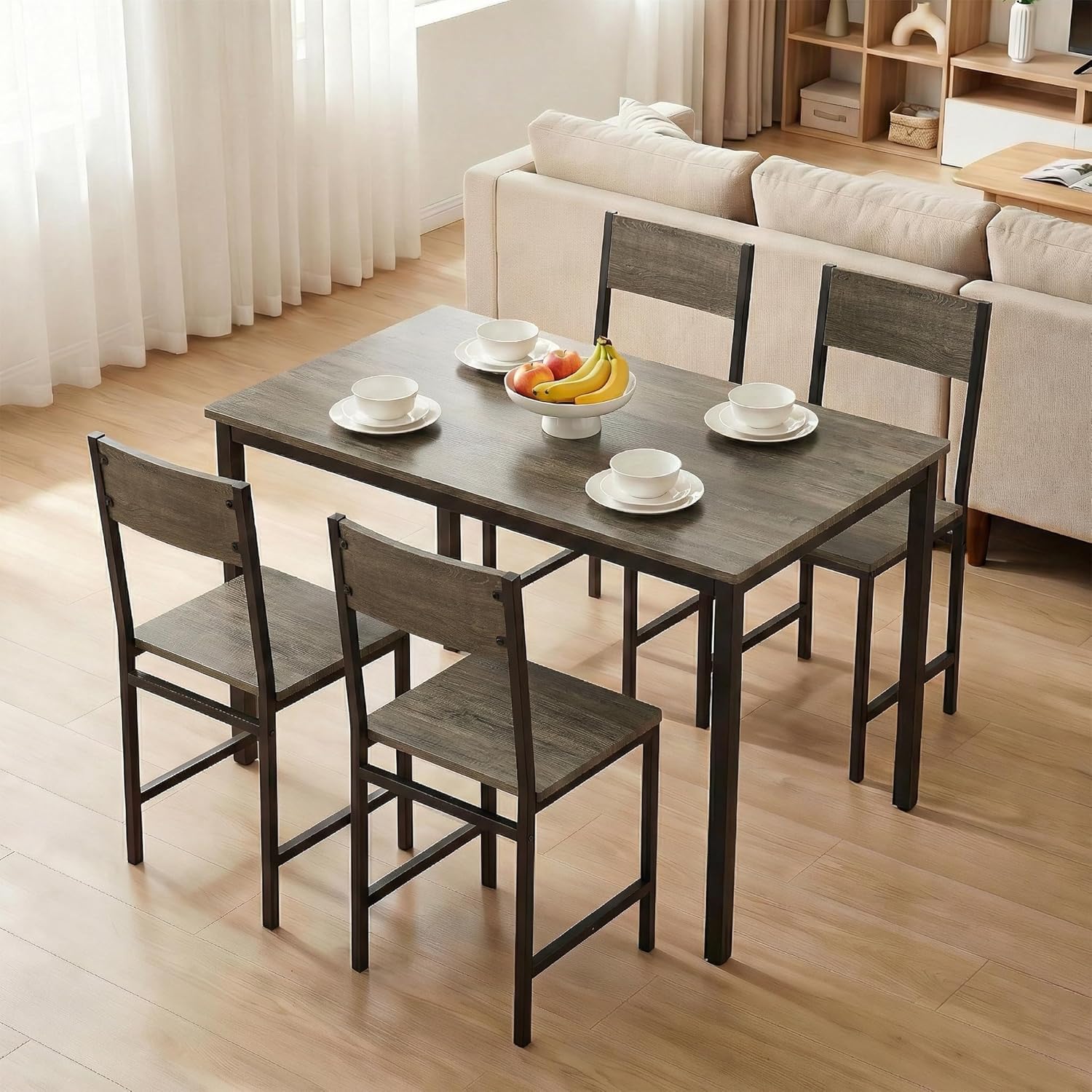 POWERSTONE Industrial Dining Chairs Set of 4, Wooden Kitchen Chairs with Slanted Backrests & Metal Legs, 330lb Capacity, Easy to Assemble, Farmhouse Dinner Seats for Living Room, Restaurant, Oak Grey