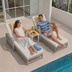 Wicker Chaise Lounge Set of 2, Outdoor Patio Lounge Chair with Adjustable Backrest, Side Shelf and Cushions for Poolside, Garden, Yard, Beige