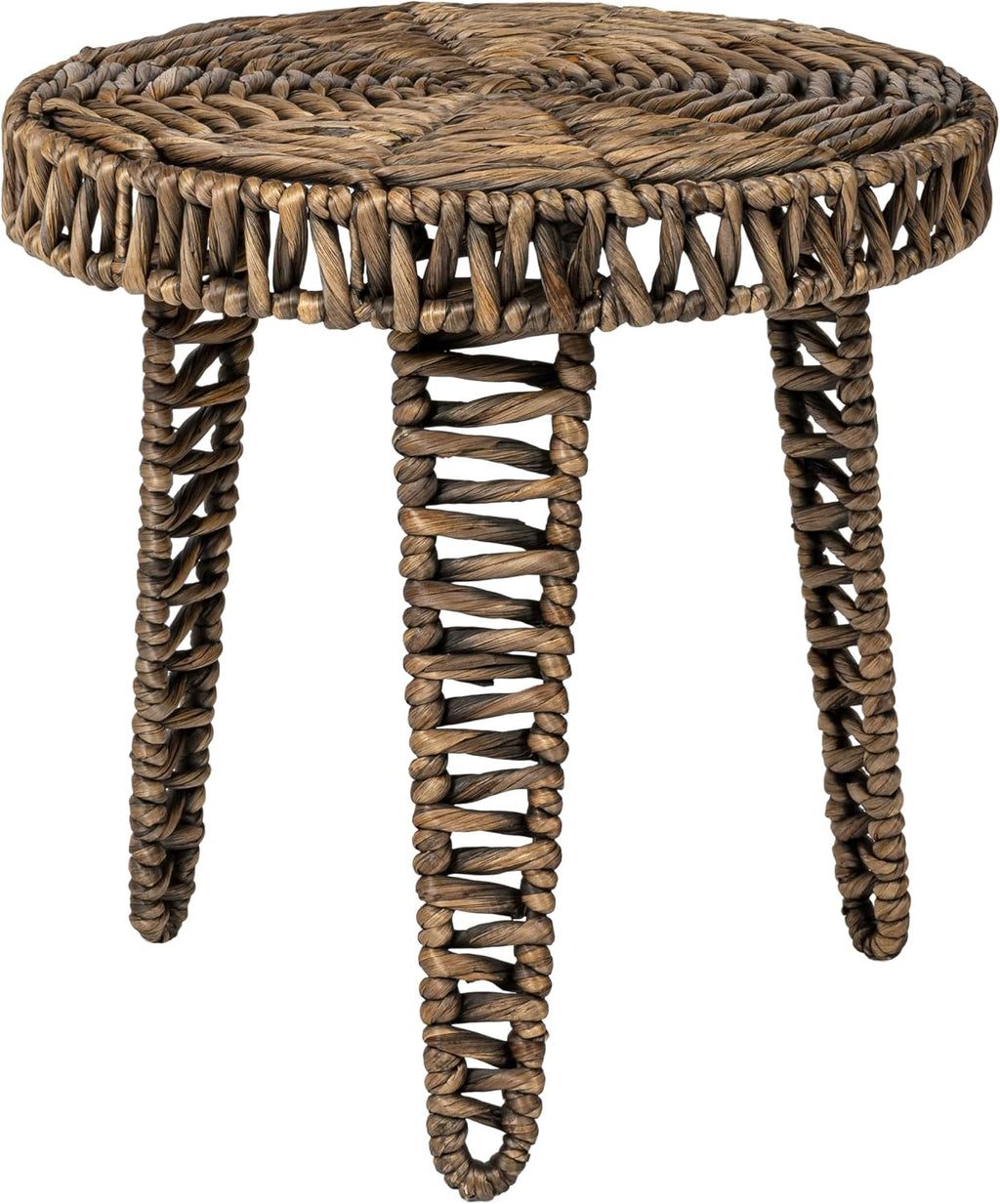 JONATHAN Y Amara 17" Round Handwoven Water Hyacinth End Table with Tripod Lattice Woven Legs, Coastal Wicker Accent Side Table for Living Room and Bedroom, No Assembly, Brown TBL2507B