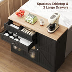 FiveWillowise Farmhouse Buffet Sideboard Cabinet, Black Storage Cabinet with Barn Doors and Drawers, Fluted Glass Doors & Adjustable Shelves, Coffee Bar with Storage for Kitchen, Living Room