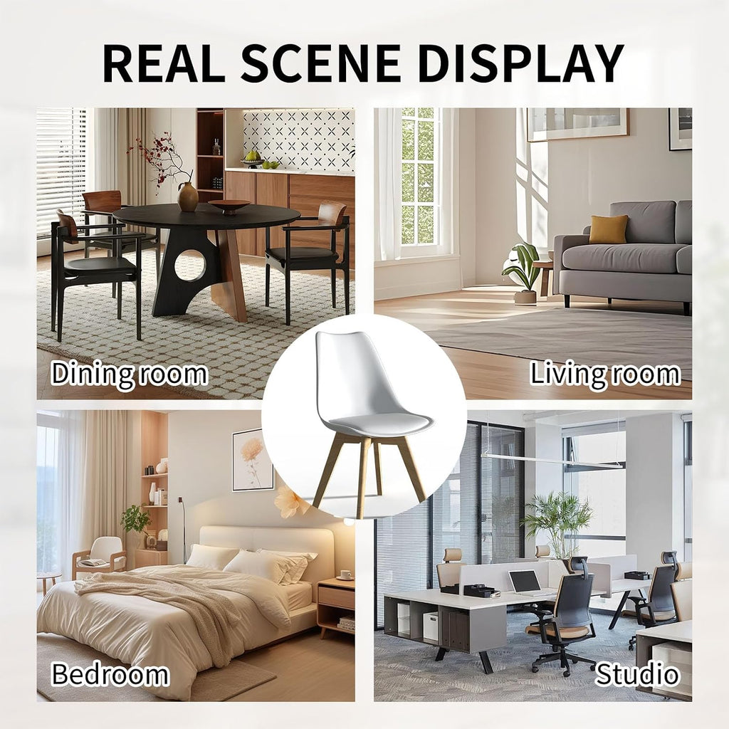 YLGJ&TIDY Modern Dining Chairs Set of 4 PU Leather Upholstered Chairs with Wooden Legs Mid Century Soft Padded Kitchen Chairs for Living Room Bedroom Dining Room Patio (White, Pack of 4)
