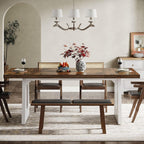Tribesigns Large Dining Table for 6-8 People, 70.9" Wood Rustic Rectangular Table with White Wooden Legs, Farmhouse Center Kitchen Table for Dining Room, Living Room, Home Furniture (Brown & White)