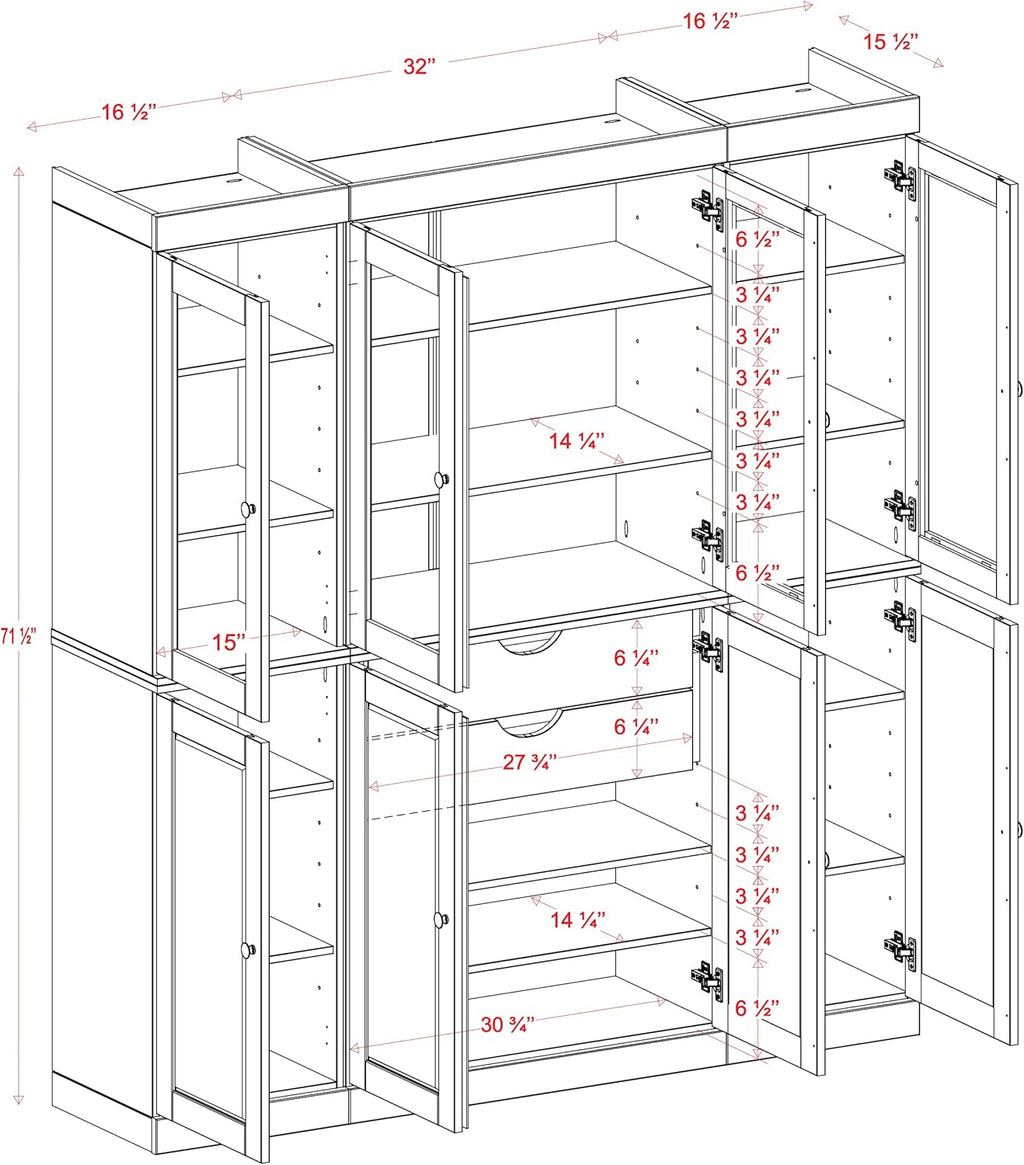 Palace Imports 100% Solid Wood Kitchen Pantry with 2-Drawer Kit, Teal Blue, 65" w x 71.5" h x 15.5" d, Renewable Eco-Friendly Wood, Made in Brazil