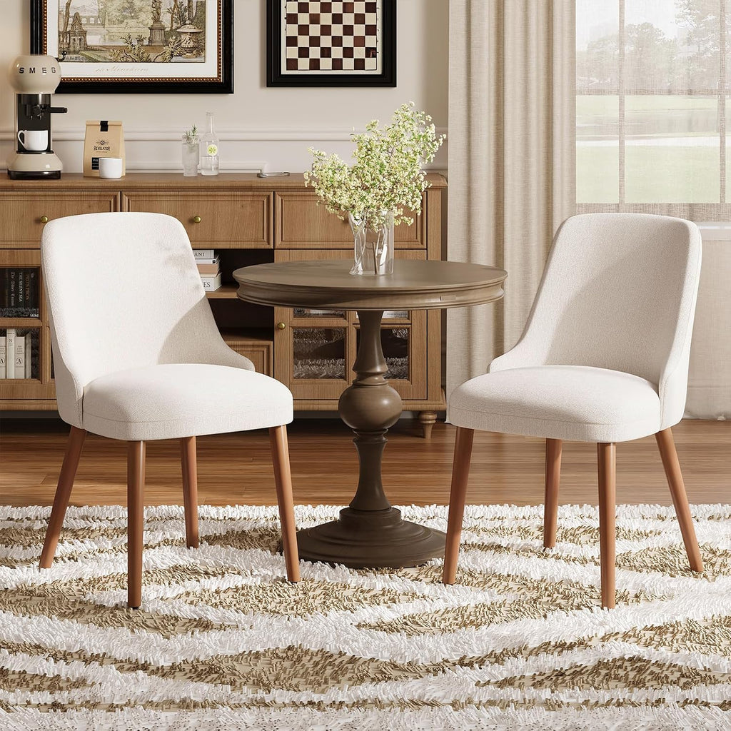 MALOL Dining Room Chair Set of 2, Upholstered Kitchen Chairs with Wood Legs, High-Back Padded Dining Chairs for Dining Room/Restaurant/Cafe, Beige