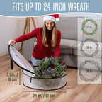 VENO 2 Pack Summer Wreath Storage Container, 24 Inch Clear Wreath Bag, Spring, Christmas Garland Decoration Organizers with Zipper and Durable Handles (Clear, 24"-2 Pack)