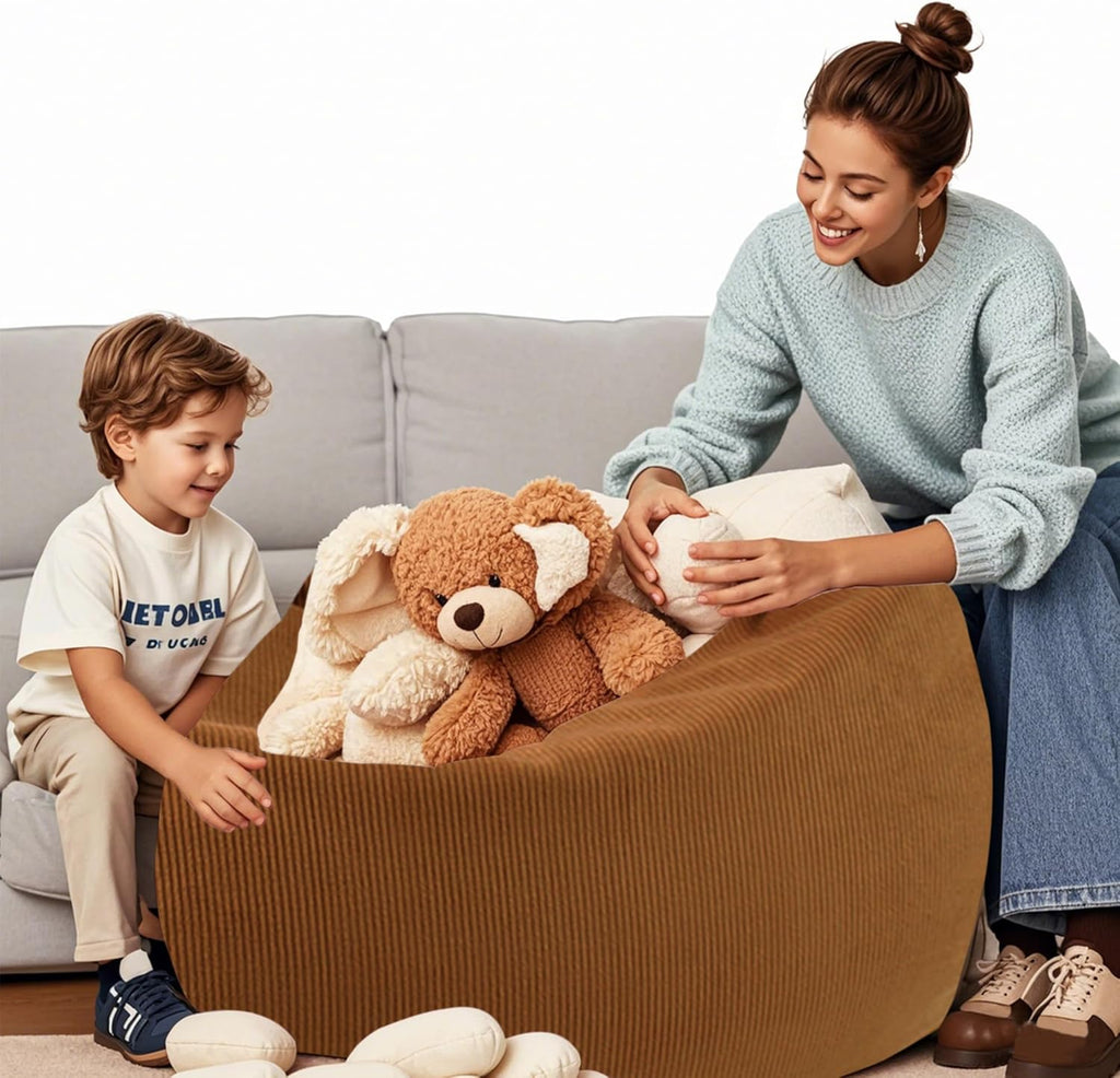 LPMOERA Stuffed Animal Storage Bean Bag Chair Cover (No Filler) For Kids and Adults.Soft Stuffable Bean Bag For Organizing Children Plush Toys or Memory Foam Caramel S for Kids