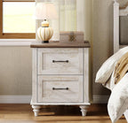 WAMPAT Nightstand Side Table with Charging Station, Antique White End Table with 2 Drawers for Living Room, Elegant Night Stand Bedside Table for Bedroom, Dorm