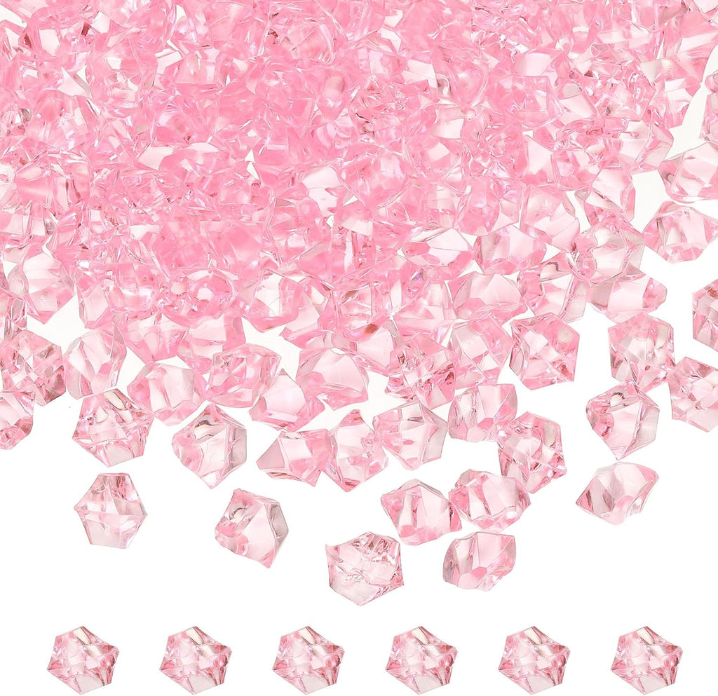 M METERXITY 1000-Pack Fake Ice Rocks, 6x9mm Fake Crushed Ice Acrylic Gems Diamonds for Vase Fillers/Fish Tank/DIY Crafts [Pink]