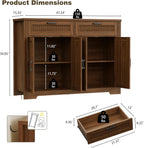 Buffet Cabinet with 2 Storage Drawers, Farmhouse Coffee Bar Table with Storage and Adjustable Shelf, 47.2" Wide Fluted Sideboard Cabinet for Kitchen, Dining Room, Living Room, Entryway, Modern Walnut