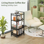 Adjustable 4 Tier Rolling Cart Metal Utility Carts with Lockable Wheels Rolling Storage Cart for Kitchen Bathroom Office Bar Microwave Laundry Snack Coffee Craft Organizer Black