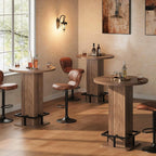 IRONCK Round Bar Table, 39.4" H Wood Bistro Pub Table with Metal Ring Footrest for Coffee Cocktail Dining Living Room, Bar Studio Apartment and Small Space, Brown(Only Table)