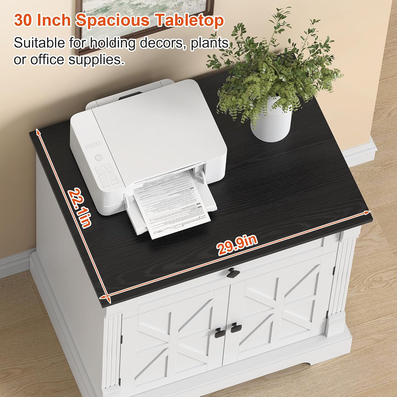 Bigbiglife Farmhouse End Table with Storage, 29.9" Large End Tables Living Room, Sofa Side Table with Drawer and Barn Door, Wooden Square Night Stand for Bedroom, Living Room, White