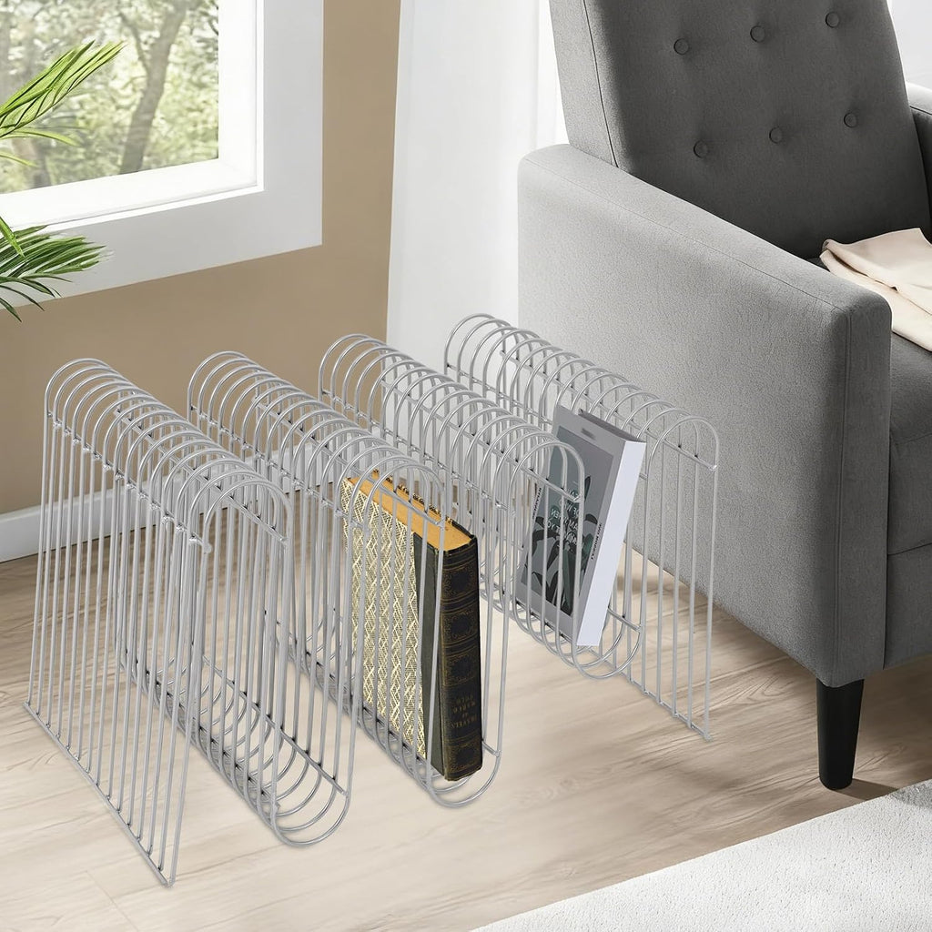 Modern Side Table M-Shaped Side Table Iron Linear End Table for Books, Magazines, Newspapers, 55.12 lbs Load, 16.92 * 11.81 * 11.81in, Silver