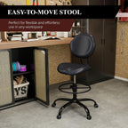 Drafting Chair with Back Support, Tall/High Desk Rolling Stool with Footrest Ring, Faux Leather Office Chair with Height Adjustable for Standing Desk, Home Office, Bar, Workbench & Kitchen(Black)