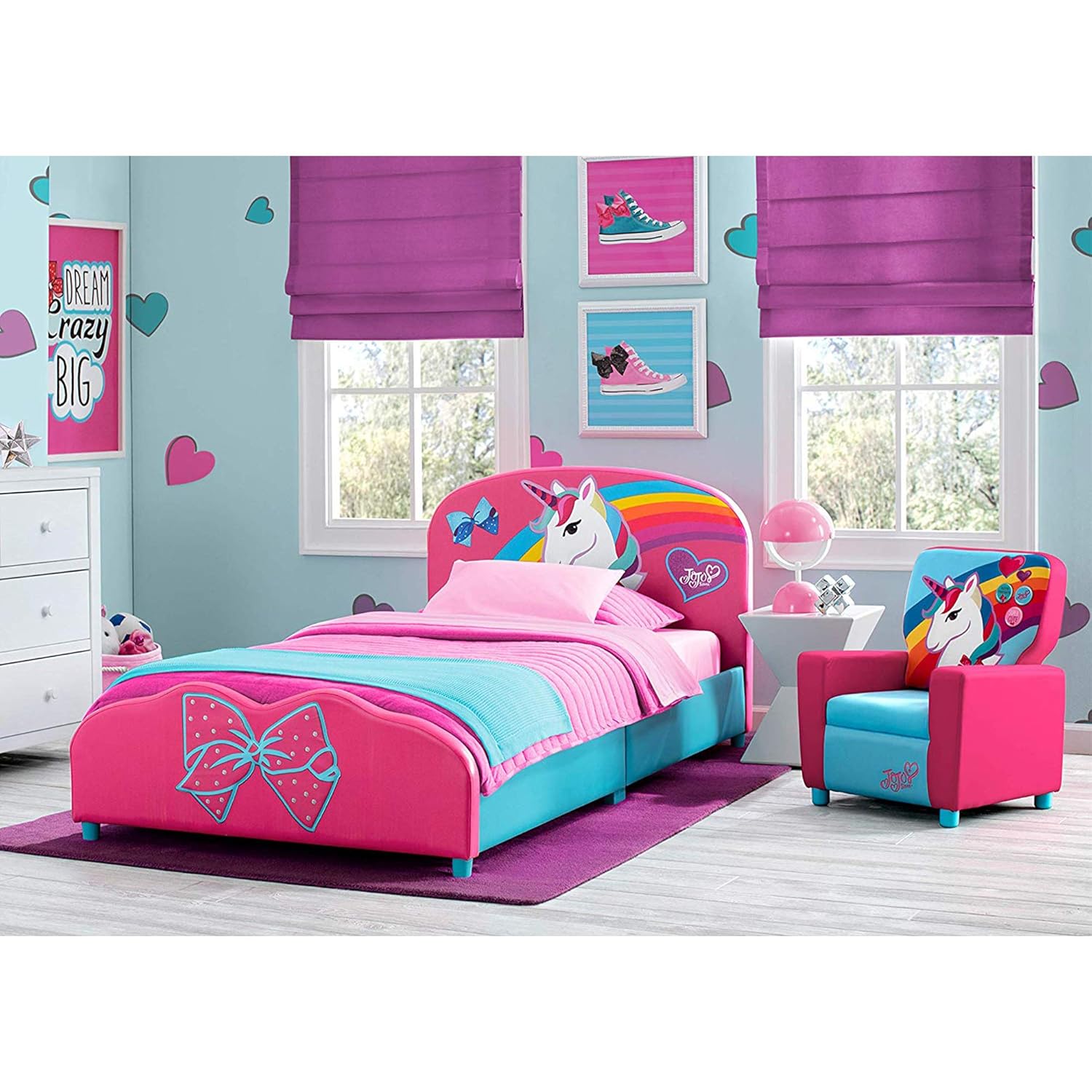 Delta Children High Back Upholstered Chair, pink and skyblue