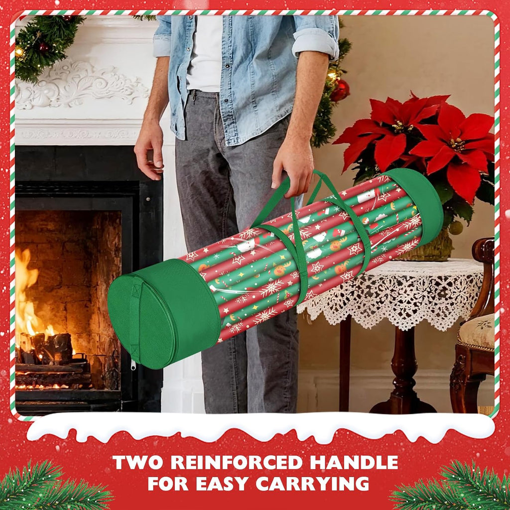 2Pack Christmas Gift Wrapping Paper Organizer Storage 40 Inch Wrapping Paper Storage Holder Gift Wrap Storage Containers Durable 600D Oxford Fabric for Holiday, Christmas, Fits 18-25 Rolls, Green