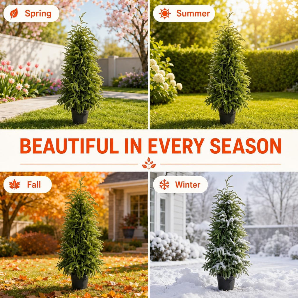4FT Lighted Artificial Norfolk Pine Tree Outdoor with Lights｜Artificial Topiary Outdoor Tree｜Realistic PE Artificial Outdoor Plants｜Artificial Norfolk Faux Plants Potted UV Resistant