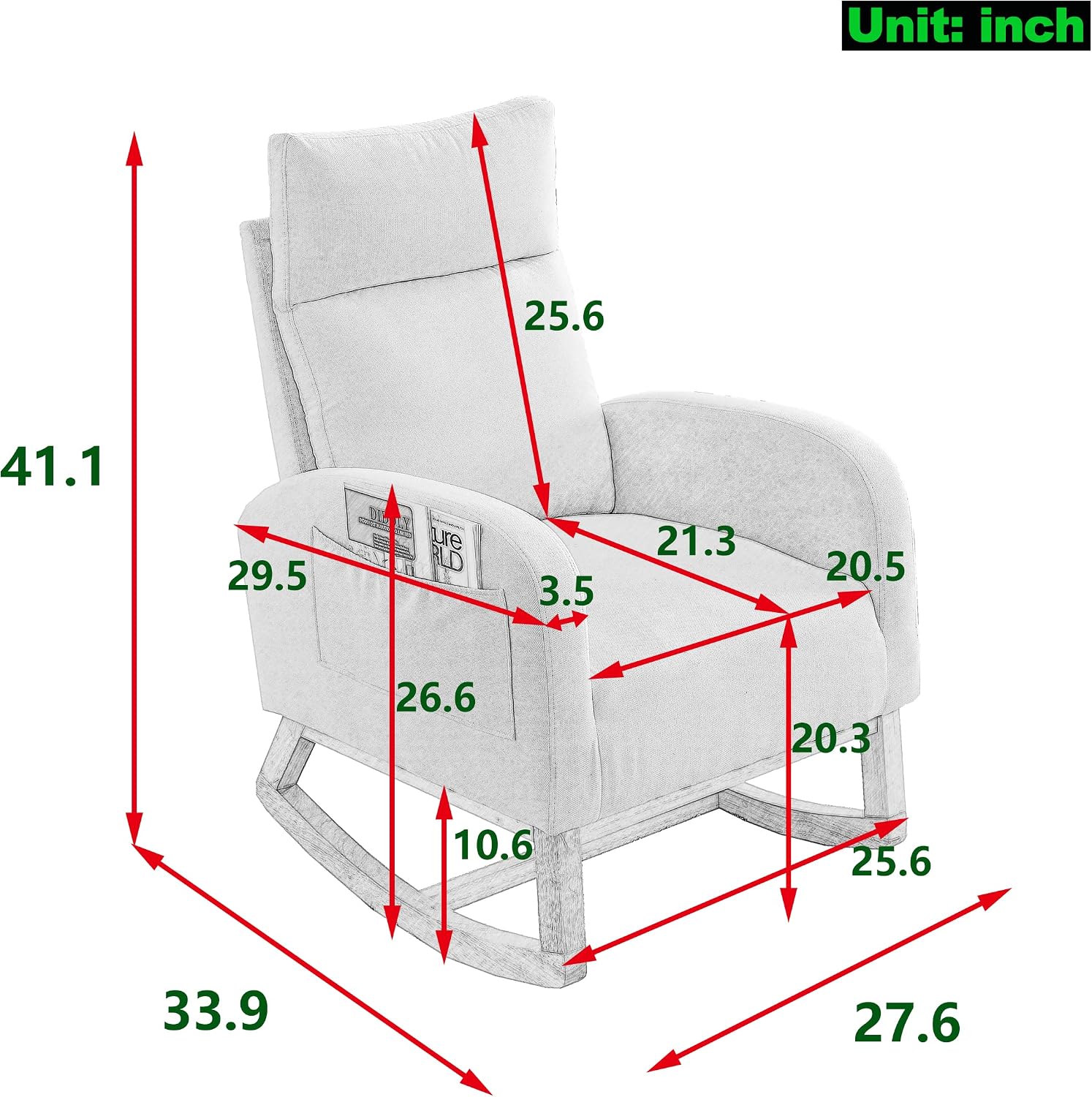 Dolonm Rocking Chair Mid-Century Modern Nursery Rocking Armchair Upholstered Tall Back Accent Glider Rocker for Living Room (White,Teddy)