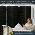 FDW Room Divider 6 Panel Folding Privacy Divider 6 Ft Indoor Wall Divider Portable Partition Wood Screen, Coal Black