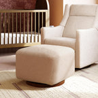 Babyletto Kiwi Gliding Ottoman in Chai Shearling with Dark Wood Base, Greenguard Gold and CertiPUR-US Certified