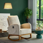 Upholstered Rocking Chair Mid-Century, Modern Nursery Rocking Armchair, Upholstered Tall Back Accent Glider Rocker with 2-Side Pocket for Bedroom Living Room Lounge