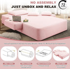 60.2" Oversized Chaise Lounge Chair, Boneless Corduroy Cloud Couch, Deep Seat Convertible Sofa Bed with 3 Pillows, Wide Armrests, Side Pocket, No Assembly (Baby Pink)