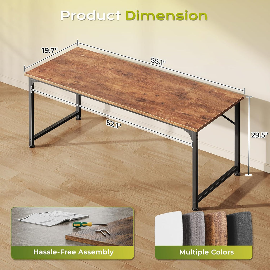 PRAISUN 55 Inch Computer Desk, Home Office Desk with Spacious Desktop, Modern Gaming Desk, Writing Study Table for Bedroom, Small Spaces, Work from Home Desk with Metal Frame, Rustic Brown