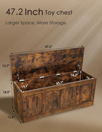 DINZI LVJ Storage Chest, 47.2”Wooden Storage Box with 2 Safety Hinges, Entryway Shoe Bench with Flip-Top, Large Trunk for Living Room, Bedroom, Easy Assembly, Rustic Brown
