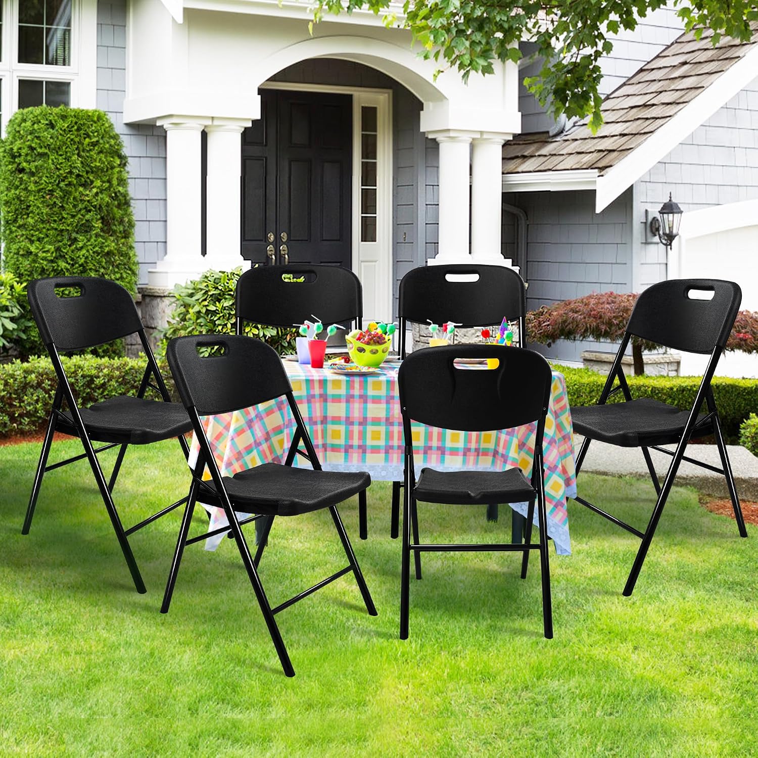 8 Pack Folding Chair, 600 lb Weight Capacity,Indoor/Outdoor Heavy Duty Foldable Chairs for Restaurants, Kitchens, Picnics, Races, Parties & Weddings. (8, Black)