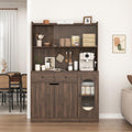 71" Tall Kitchen Pantry Storage Cabinet with Glass Doors Large Capacity Display, Microwave Stand, Bakers Rack with Storage for Kitchen, Pantry, Living Room (Walnut)