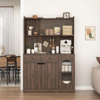 71" Tall Kitchen Pantry Storage Cabinet with Glass Doors Large Capacity Display, Microwave Stand, Bakers Rack with Storage for Kitchen, Pantry, Living Room (Walnut)