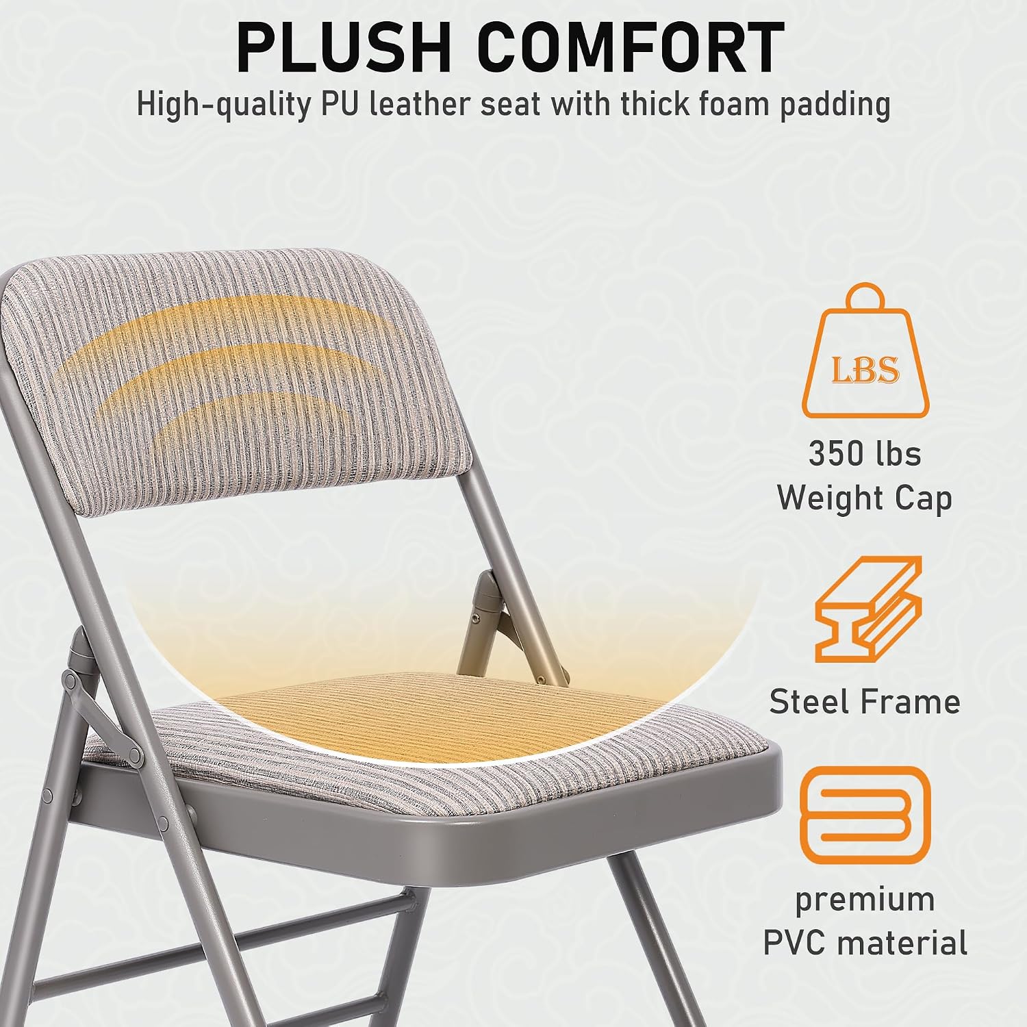 SEALAMB 16 Pack Folding Chairs with Comfort Seat, Heavy Duty Metal Frame Portable Stackable Chairs for Wedding Party Office School Church Events, Indoor Outdoor Use, 350 lb Capacity, Grey